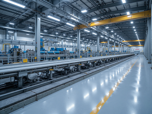 大型制造企业工厂车间场景，现代化生产线，工业设备运行状态