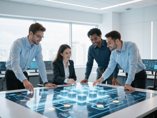 科技公司研发部门场景，工程师团队协作开发，现代化办公环境